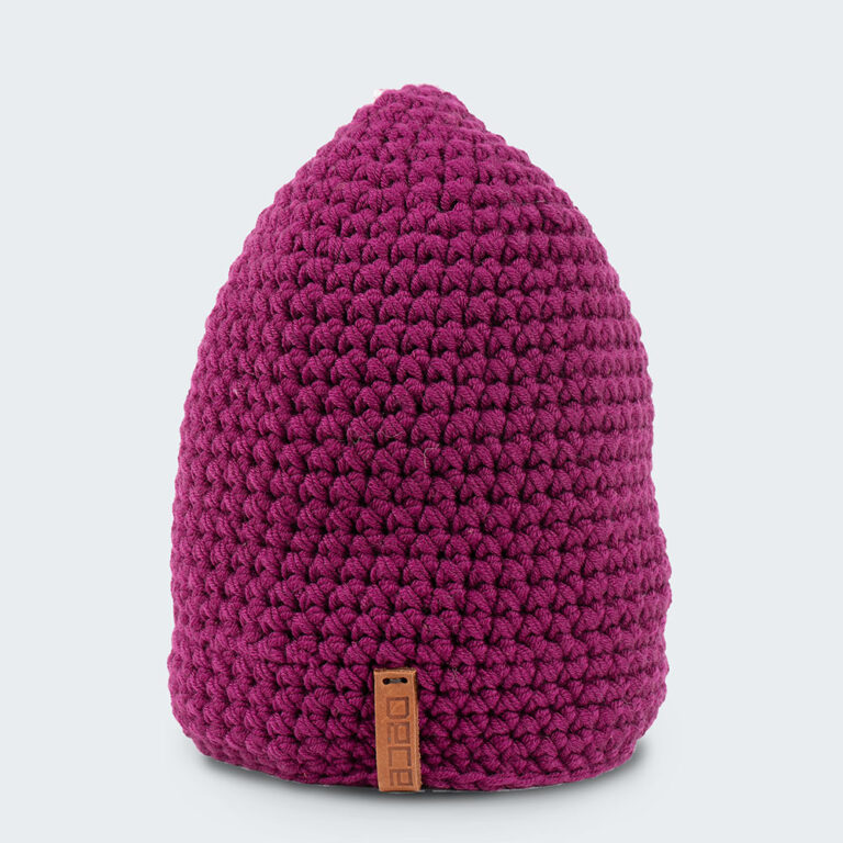 mössa virkad vinröd